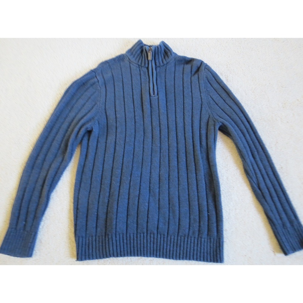 Outdoor Life Mens Quarter Zip Blue Ribbed Knit Pullover Sweater Size Large